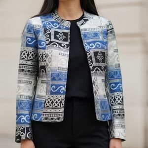 Dress Barn Vintage Silver and Blue Brocade Jacket, XL